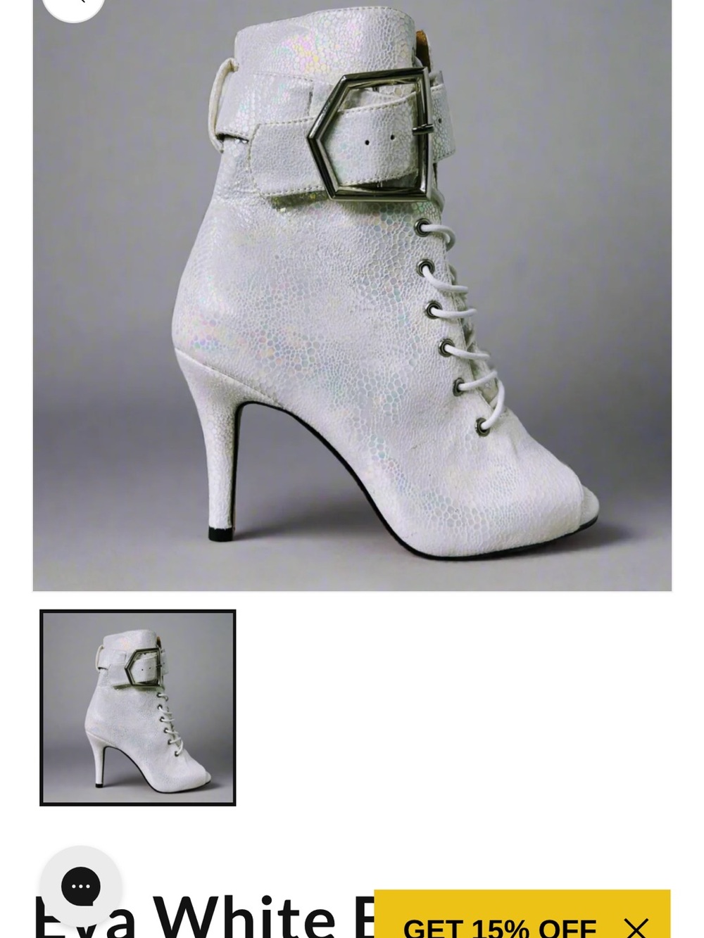 White Lace-Up Ankle Heel Boot with Buckle